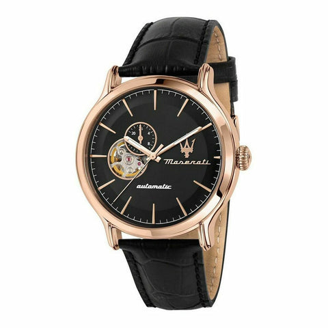 Orologio Maserati R8821118009 da uomo con quadrante nero e dettagli rose gold