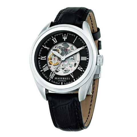 Orologio Maserati R8821112004 da uomo con quadrante scheletrato e cinturino in pelle