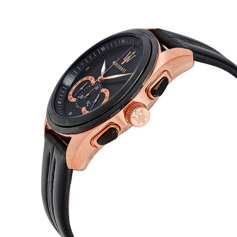 Vista laterale della cassa dell’orologio Maserati R8871612027 in acciaio color oro