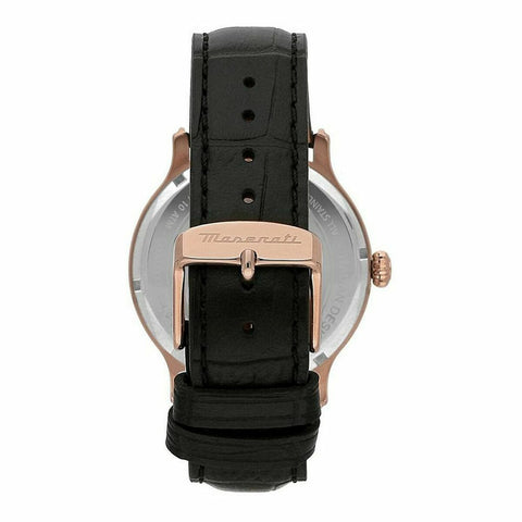 Cinturino in pelle nera con fibbia ardiglione dell’orologio Maserati R8821118009