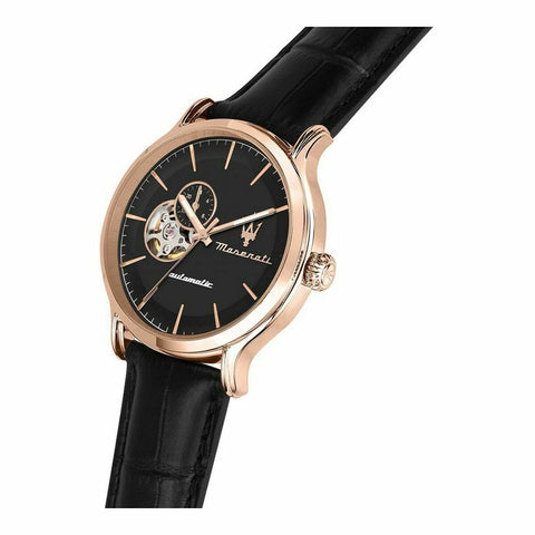 Orologio Maserati R8821118009 da uomo con quadrante nero e dettagli rose gold