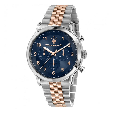 Orologio Maserati R8873618021 da uomo con quadrante blu e dettagli oro rosa