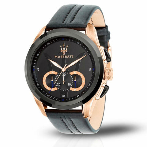 Orologio Maserati R8871612027 da uomo con quadrante nero e cinturino in pelle
