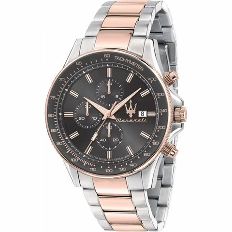 Orologio Maserati R8873640014 da uomo con quadrante nero e dettagli oro rosa