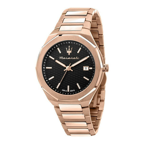 Orologio Maserati R8873642007 da uomo con quadrante nero e dettagli oro rosa