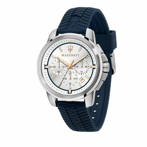 Orologio Maserati R8871621013 da uomo con quadrante argento e dettagli blu
