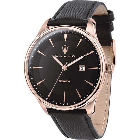 Orologio Maserati R8851146001 da uomo con quadrante nero e dettagli oro rosa